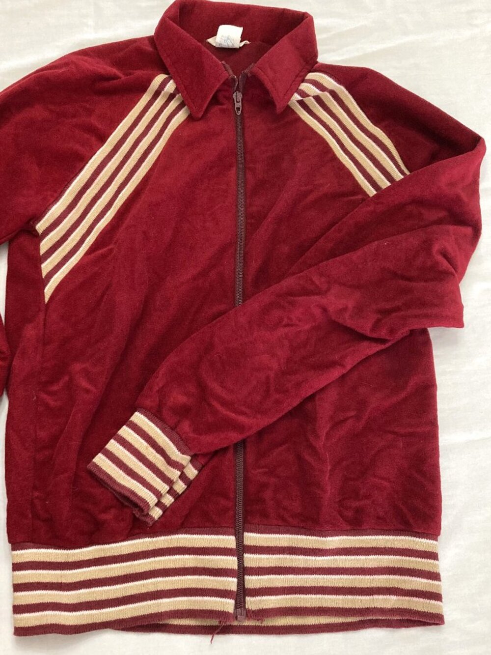 Vintage Red Kings Road Sears Mens Full-Zip Striped Arm Track Jacket S Disco